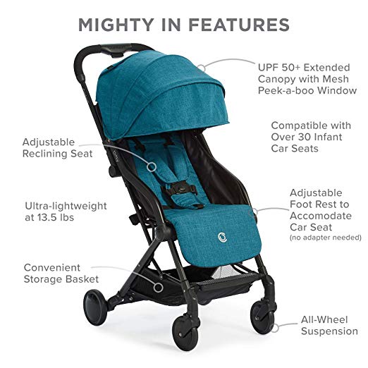 teal car seat and stroller