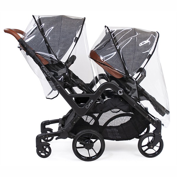 Weather shield accessory on the Curve double stroller