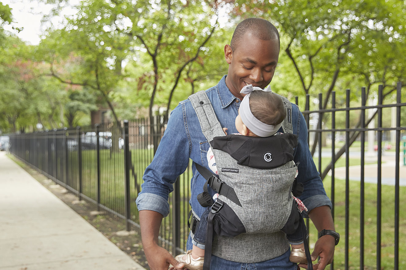 Dad with Baby in Contours Carrier