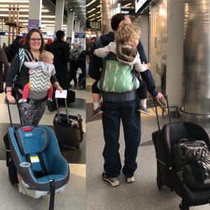 Parents with Kids in Carriers in Airport