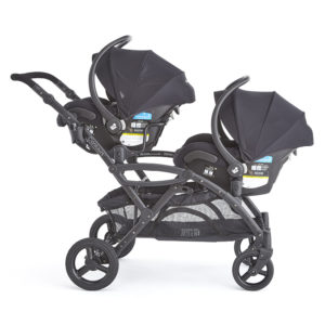 Options Elite V2 with two car seats attached with the Universal car seat adapter